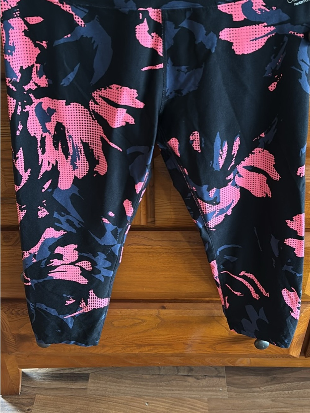 Calvin Klein Black Capri Leggings with Pink & Navy Floral Print